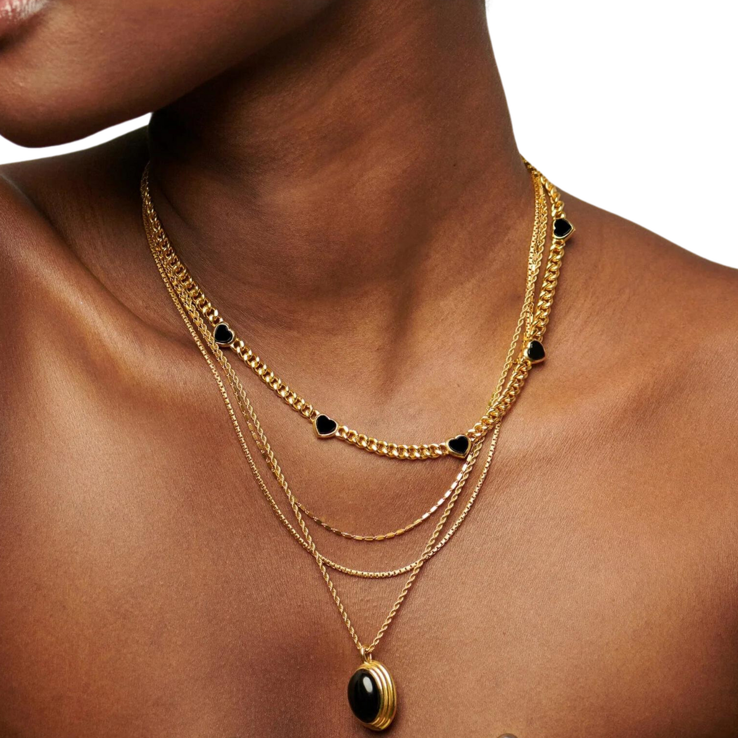 Lovely Heart Stone Pendant Necklace, Gold Plated Black Onyx