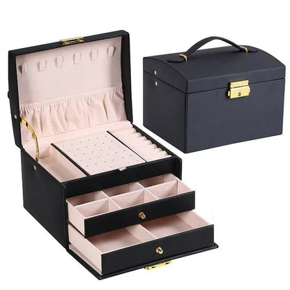 Jewellery box with 3 drawers and luxurious velvet interior – Amylin-Black-The Livary