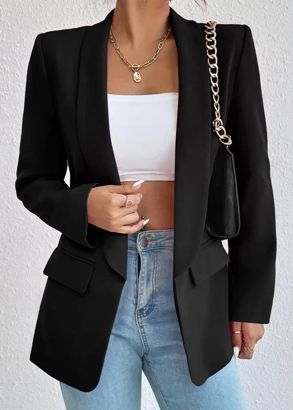 Relaxed Fit Open Front Women's Long Blazer - Olytrend