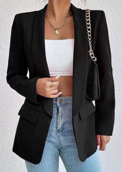 Relaxed Fit Open Front Women's Long Blazer - Olytrend