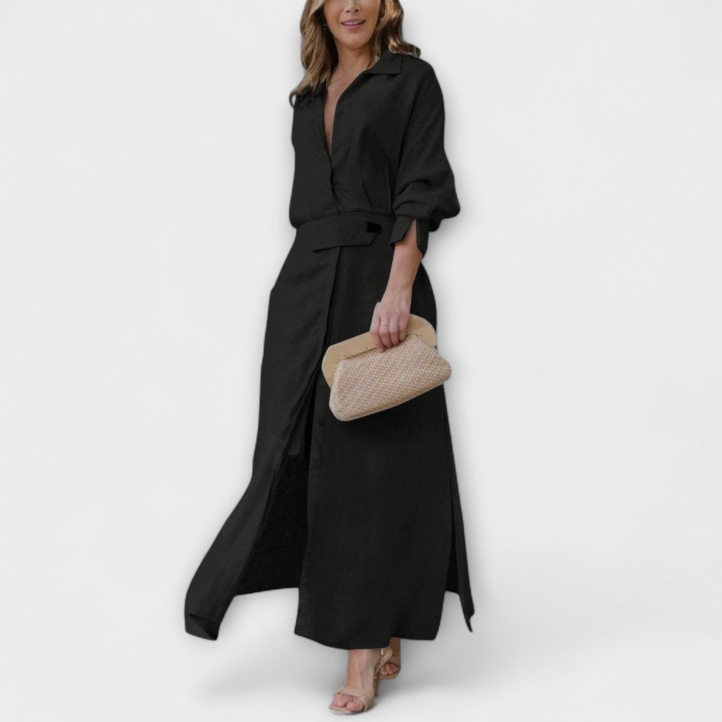 Elegant V Neck Evening Maxi Dress