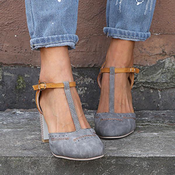 Ladies Classic Round Toe High Heel Ankle Pumps