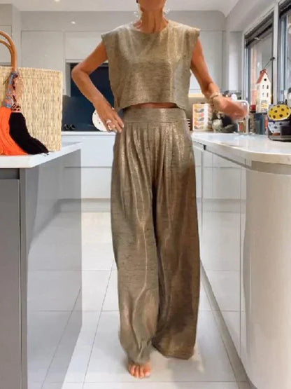 Summer Crop Top and Loose Fit Pants Set