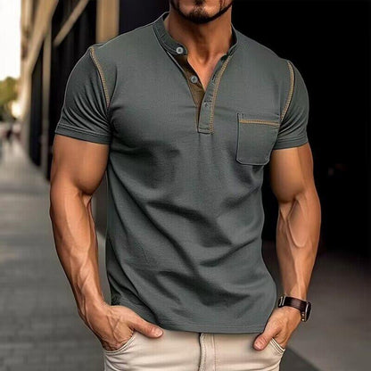 Relaxed Fit Men's Classic Henley Tee Shirt