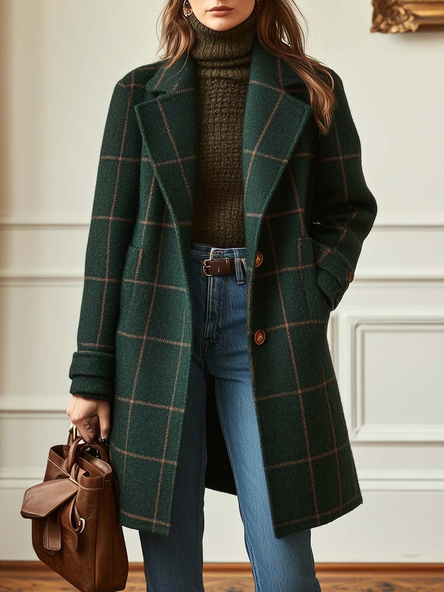 Classic Plaid Wool Trench Coat - Olytrend