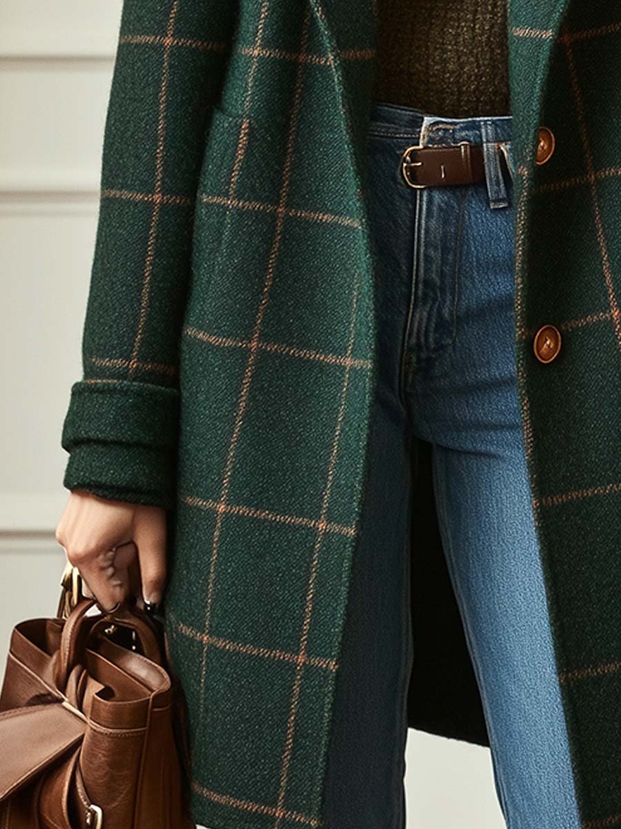 Classic Plaid Wool Trench Coat