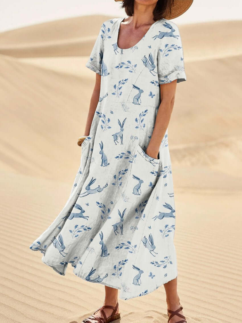Casual Midi Dress for Women with Short Sleeves