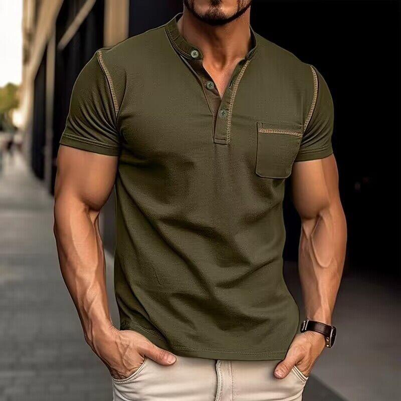 Relaxed Fit Men's Classic Henley Tee Shirt