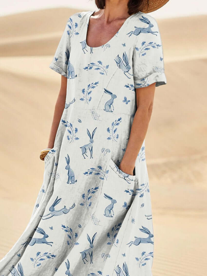 Casual Midi Dress for Women with Short Sleeves - Nocini
