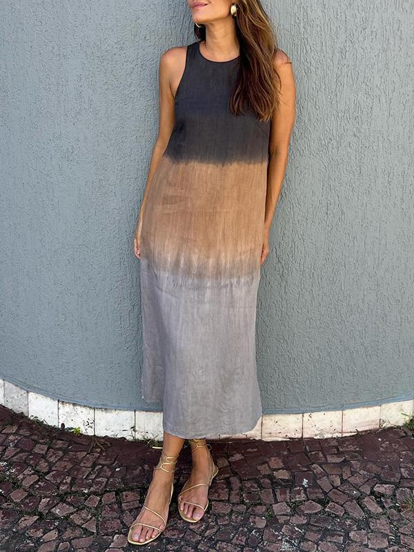 Summer Sleeveless Maxi Dress Round Neck Flowy Design