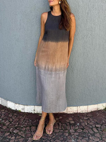 Summer Sleeveless Maxi Dress Round Neck Flowy Design