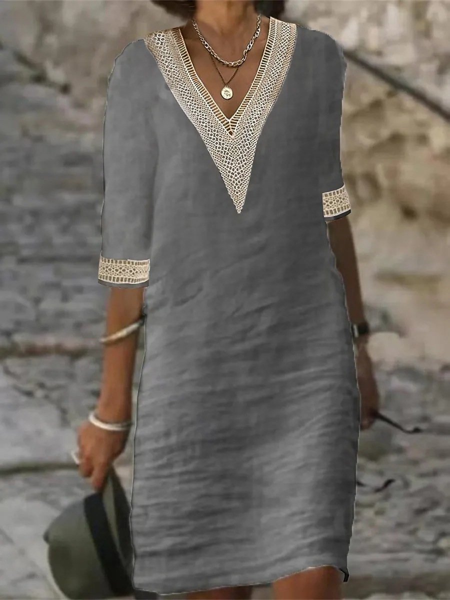 Relaxed Fit Summer Dress with Lace Detail - Olytrend