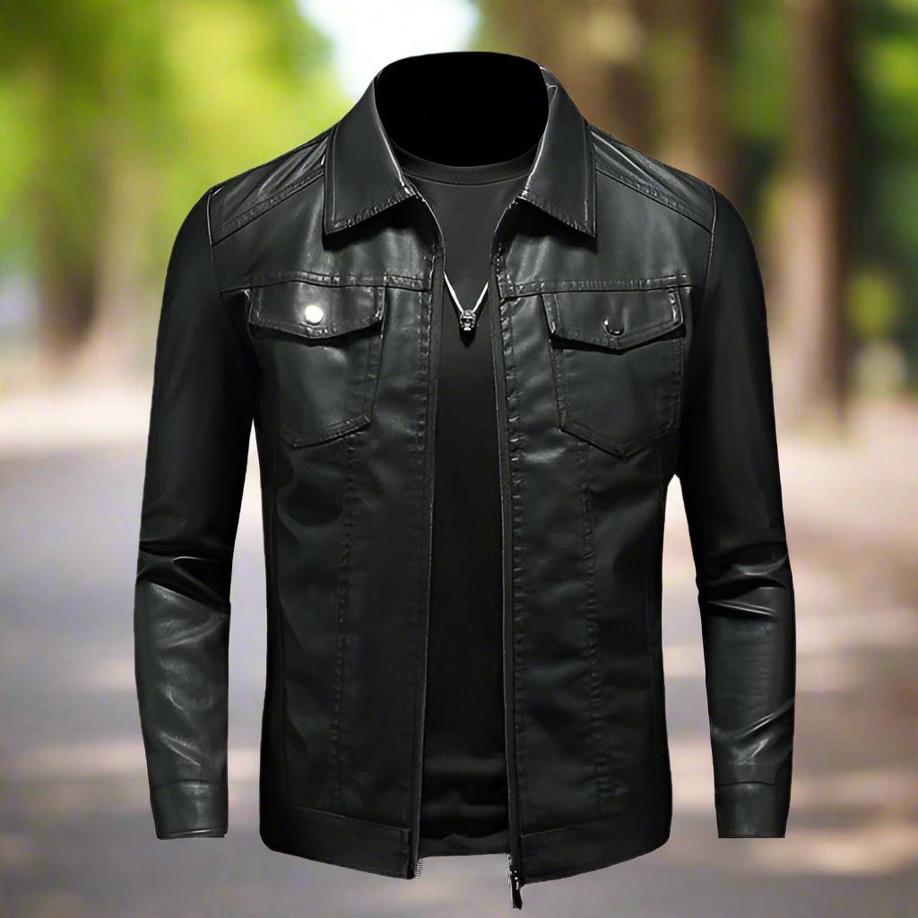 Men's Classic Slim Fit Leather Zip Jacket