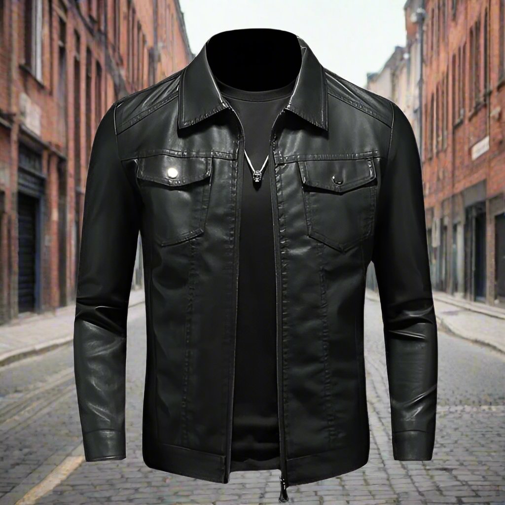 Men's Classic Slim Fit Leather Zip Jacket - Nocini