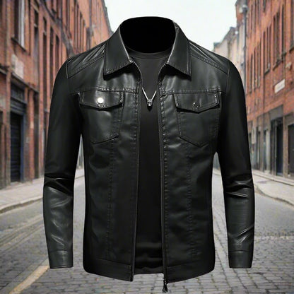 Men's Classic Slim Fit Leather Zip Jacket - Nocini