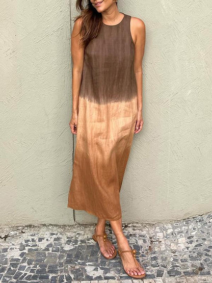 Summer Sleeveless Maxi Dress Round Neck Flowy Design - Nocini