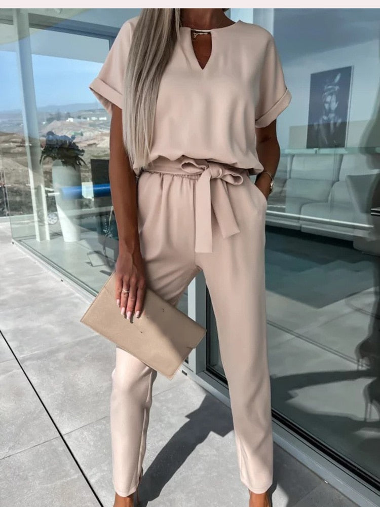 Jumpsuit with Short Sleeves and Belt - Eliana-Fuchsia-S-The Livary