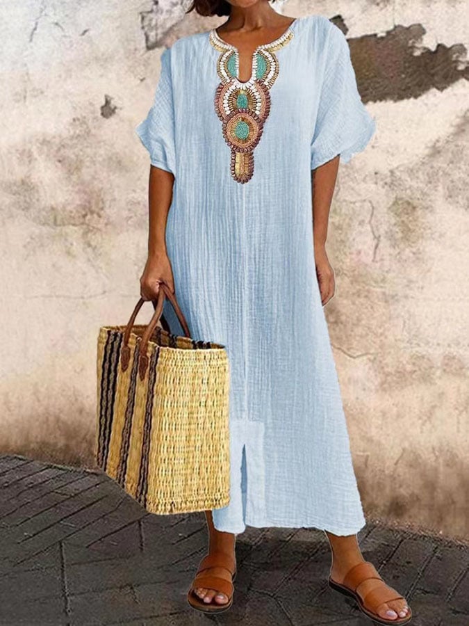 Kaftan Maxi Dress with Embroidery – Yasmin-White-XS-State of Style