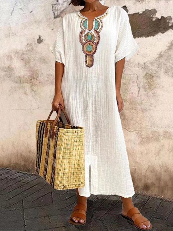 Long Embroidered Beach Maxi Dress - Pexav