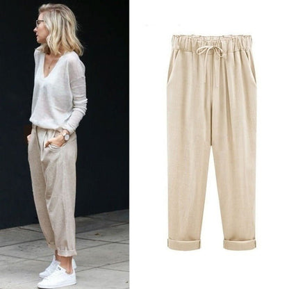 Elegant Women's Elastic Waist Cuffed Pants - Olytrend