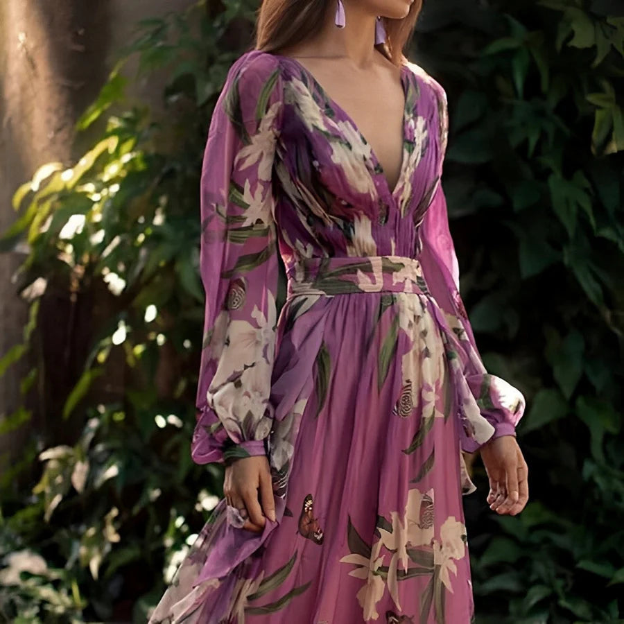 Image of Karen | Women's V-Neck Floral Maxi Dress