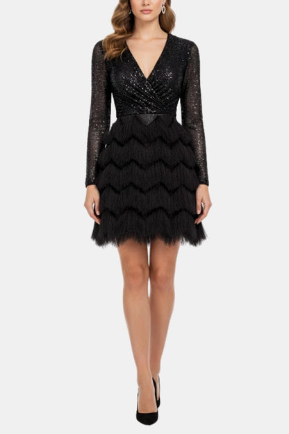 Glittering V Neck Sparkly Party Dress - Olytrend