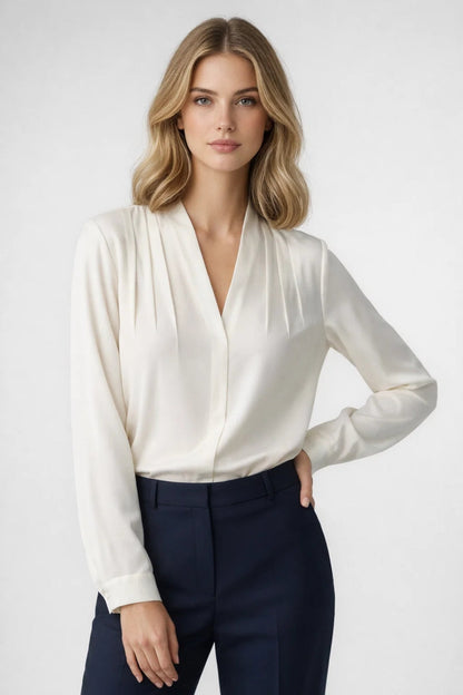 Ladies Classic Ruffle Button Down Shirt - Olytrend