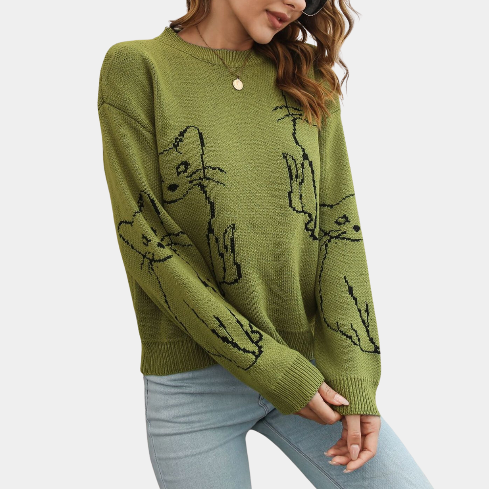 Fun Cat Women's Crew Neck Sweater - Pexav