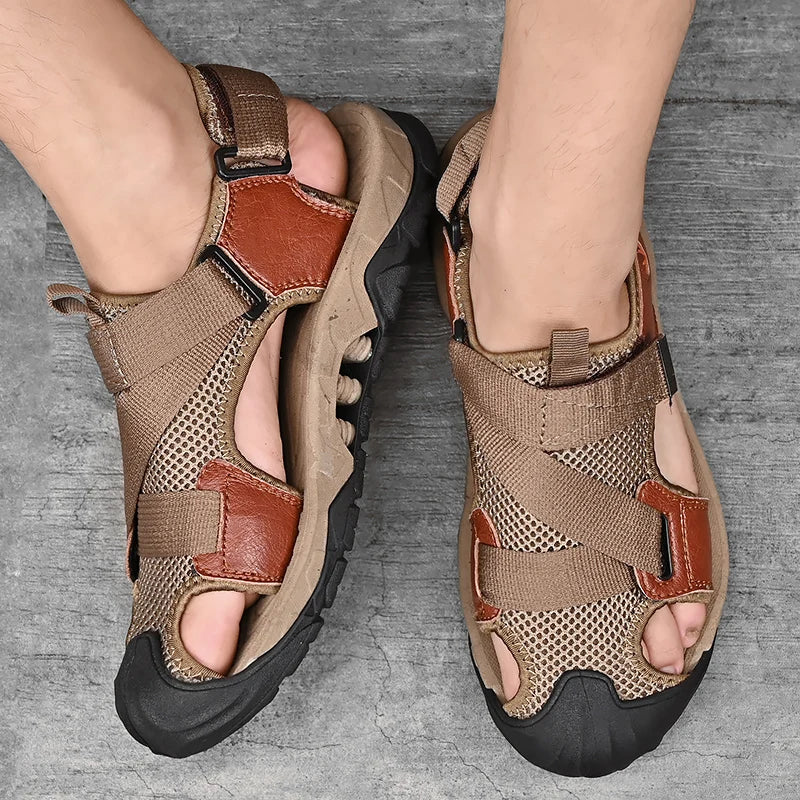 Brown Leather Summer Sandals For Men - Pexav