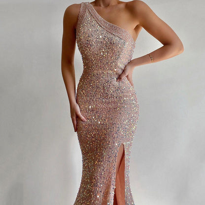 Sleek One Shoulder Sequin Maxi Dress for Women