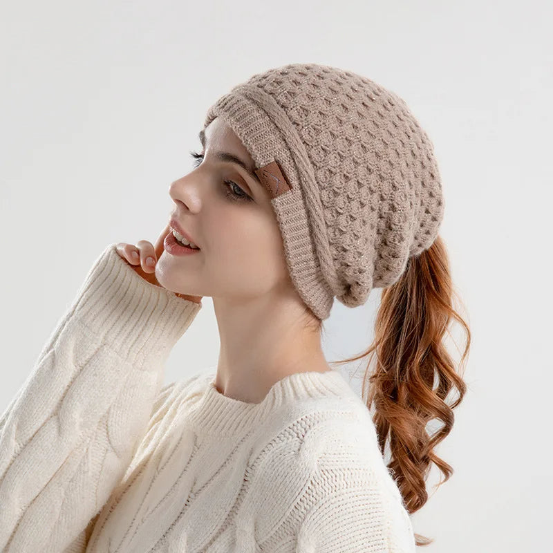 Soft Chunky Winter Ponytail Hat for Women