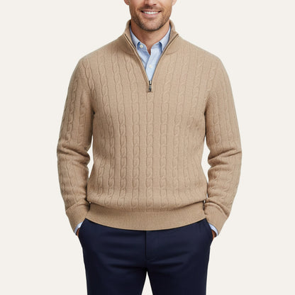 Classic Cable Knit Zip Sweater for Men