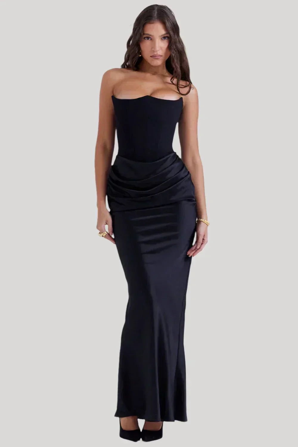 Ladies Elegant Strapless Maxi Evening Gown - Nocini