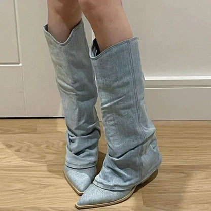 Tall Blue Jeans Boots for Women - Pexav