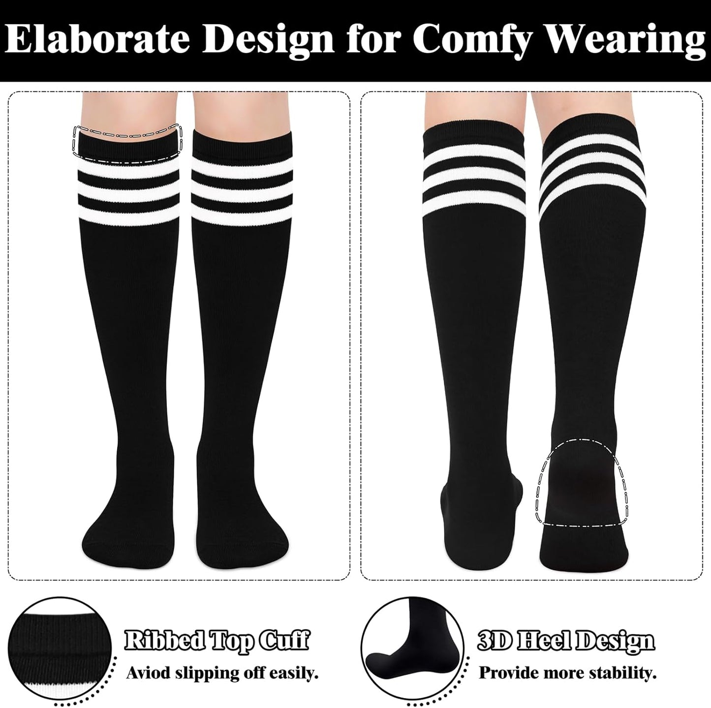 Knee High Socks - Lilac-3 Pairs Black-Nora Luxe