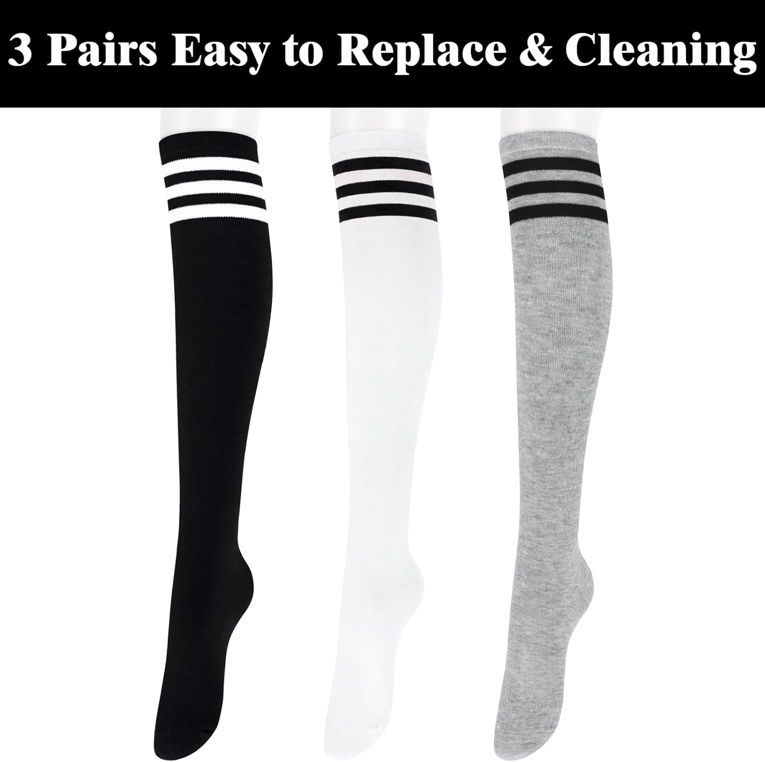 Knee High Socks - Lilac-3 Pairs Black-Nora Luxe