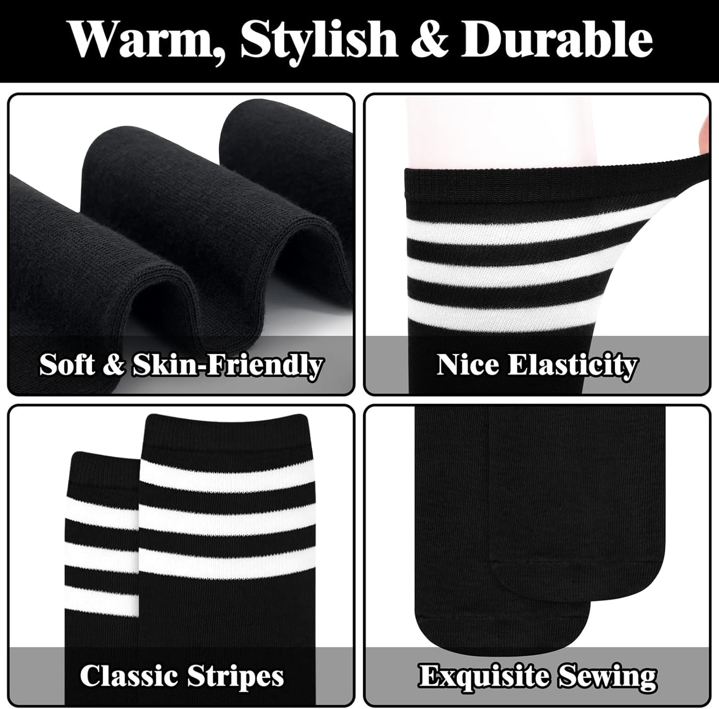 Knee High Socks - Lilac-3 Pairs Black-Nora Luxe