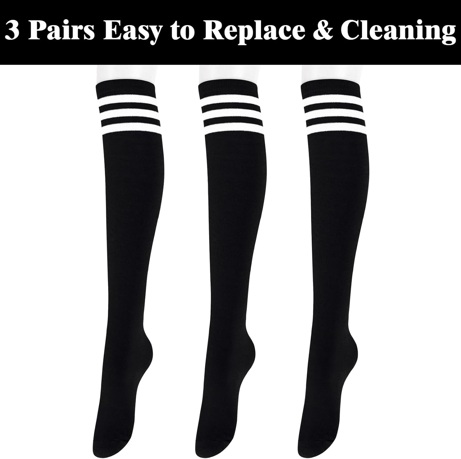 Knee High Socks - Lilac-3 Pairs Black-Nora Luxe