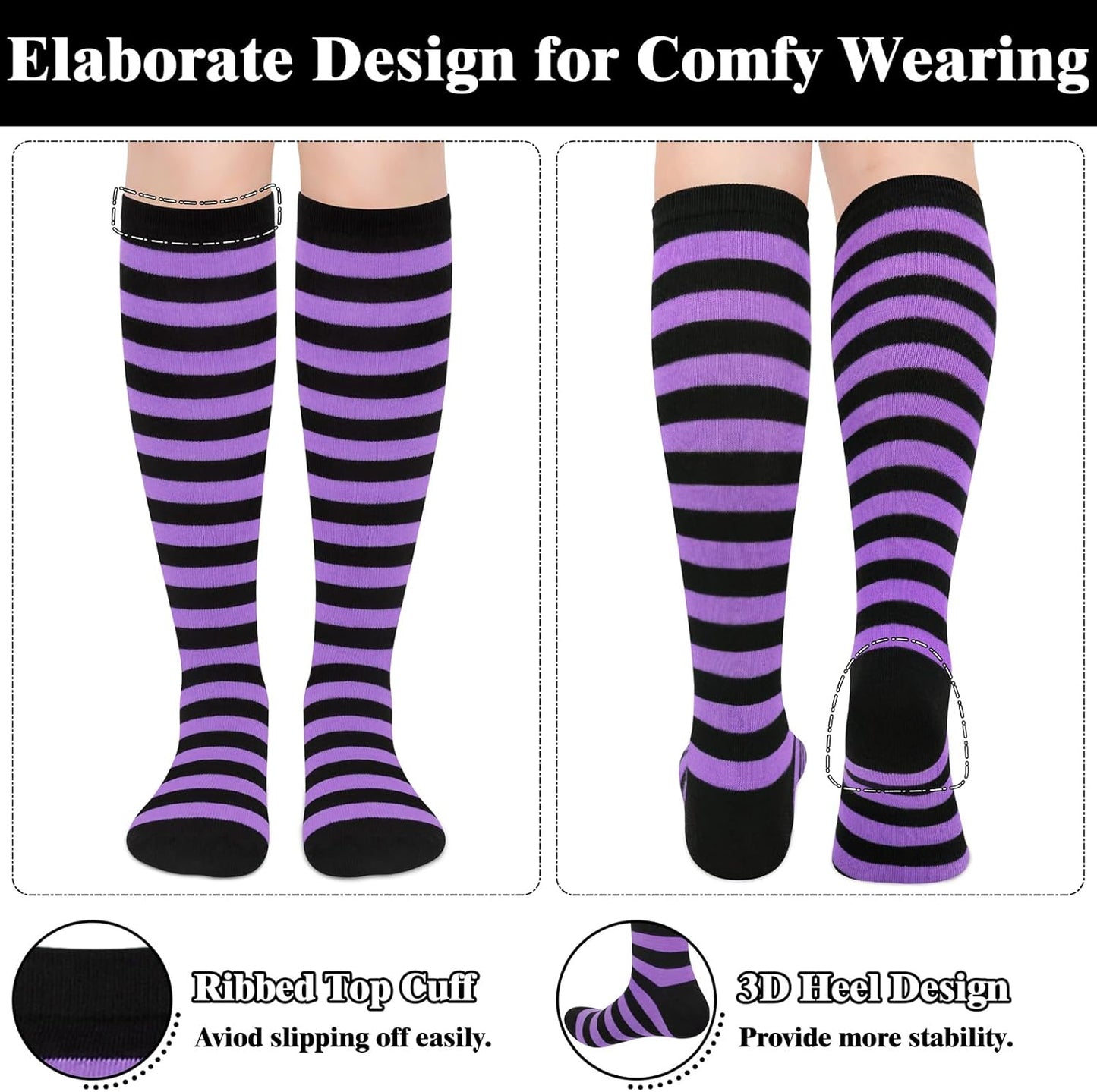 Knee High Socks - Lilac-3 Pairs Black-Nora Luxe