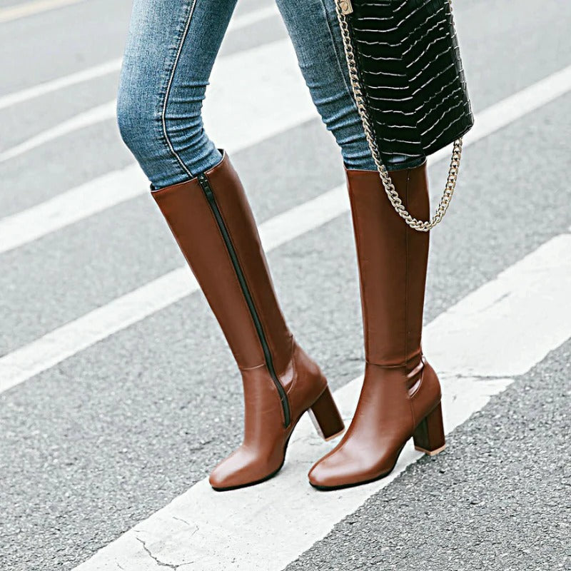 Tall Heeled Ankle Boots for Women - Brown - Pexav