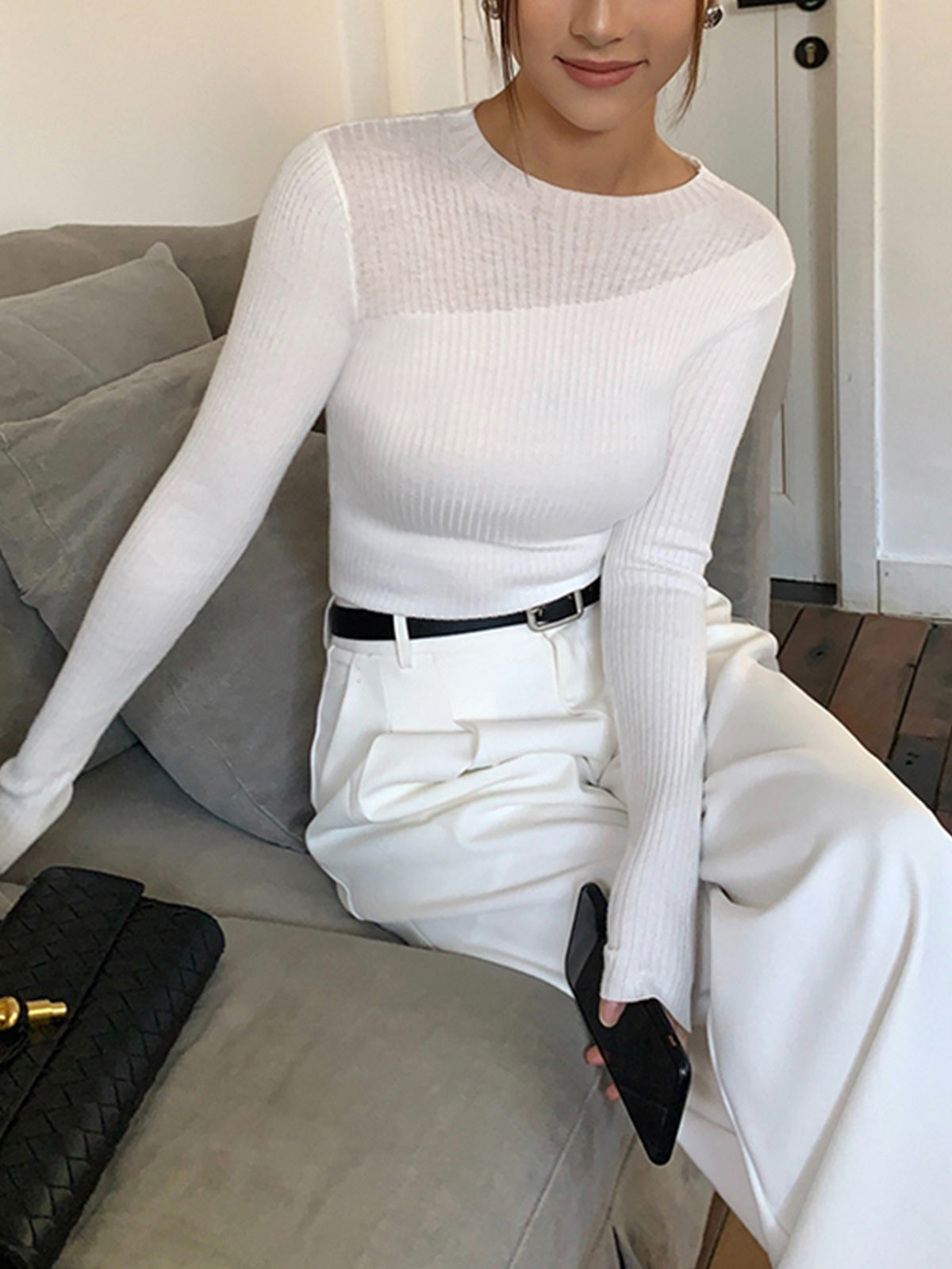 Casual Textured Crew Neck Tunic Top