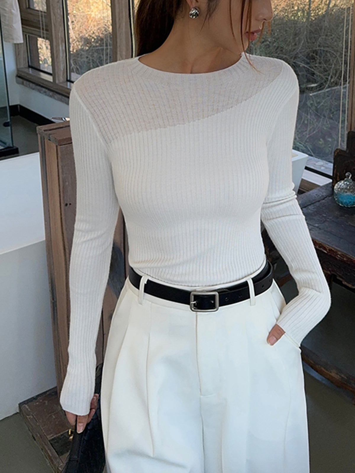 Casual Textured Crew Neck Tunic Top - Pexav