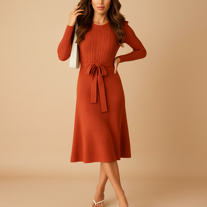 Cozy Fall Dress for Women with Waist Belt