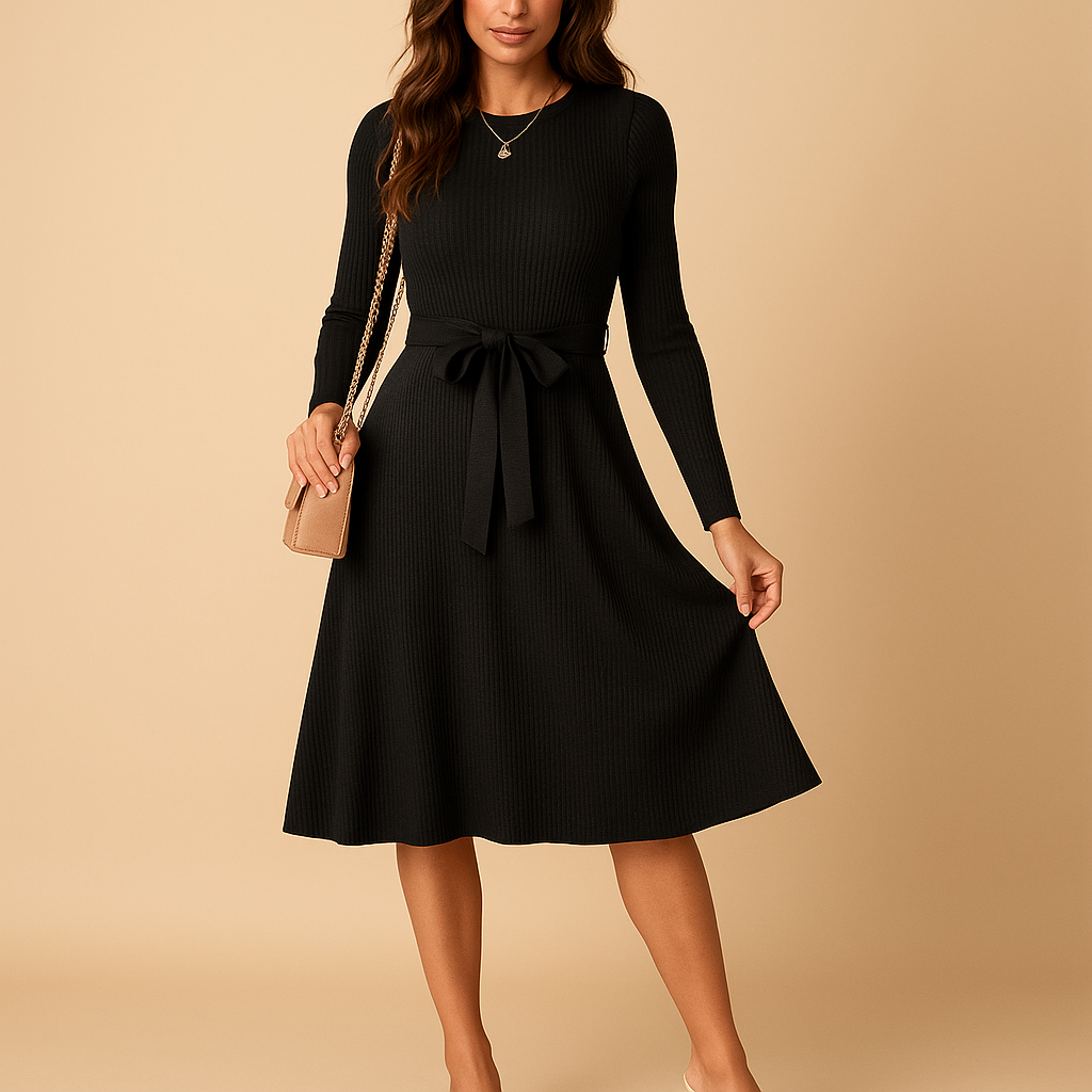 Cozy Fall Dress for Women with Waist Belt