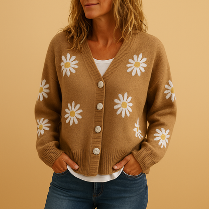 Women's Floral Crew Neck Sweater Cardigan - Nocini