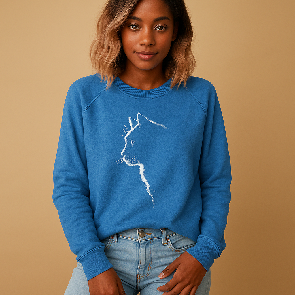 Women’s knitted sweater with playful cat print and relaxed fit, ideal for casual wear, home comfort, or fun everyday outfits.