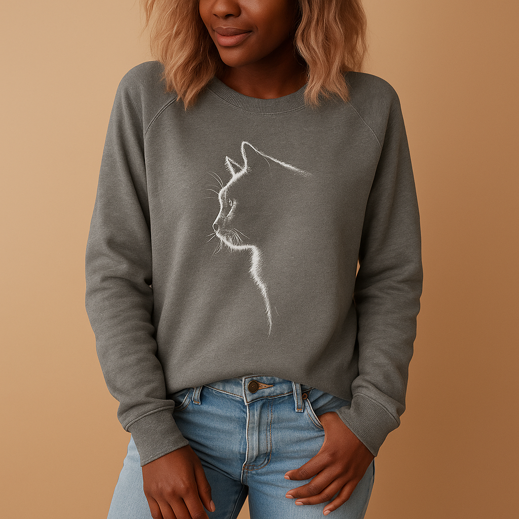 Women’s knitted sweater with playful cat print and relaxed fit, ideal for casual wear, home comfort, or fun everyday outfits.