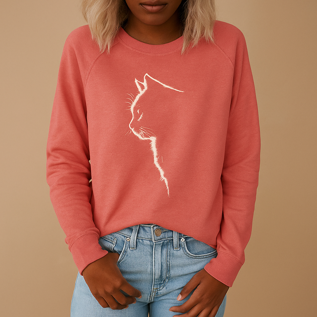 Women’s knitted sweater with playful cat print and relaxed fit, ideal for casual wear, home comfort, or fun everyday outfits.
