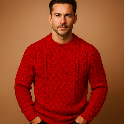 Men’s knitted crew neck sweater with loose fit and ribbed cuffs, perfect for layering in autumn and winter for a casual, timeless look.