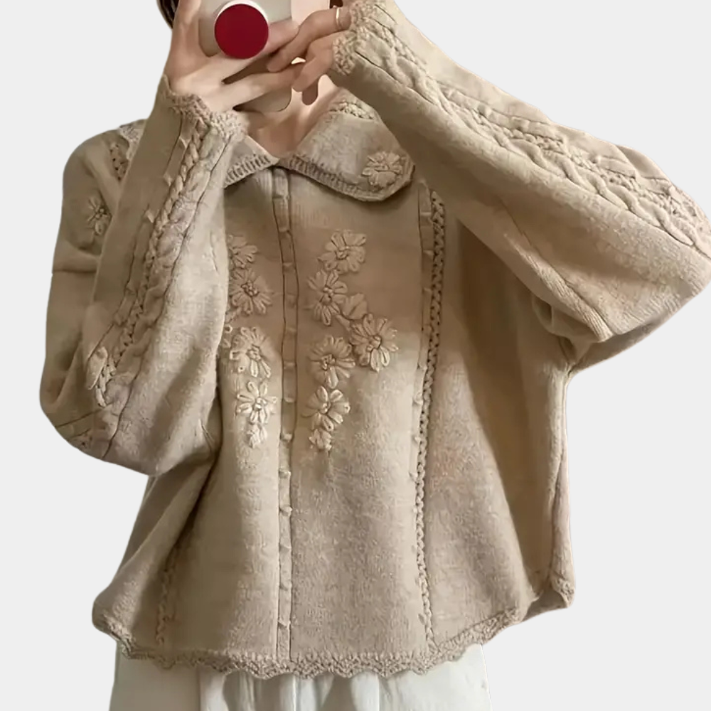 Women's Colorful Floral Crew Neck Sweater - Pexav
